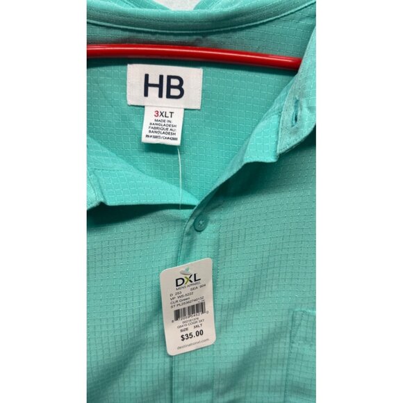 HB Mens 3XLT Mint Green Button-Up Short Sleeve Shirt W/ Pocket DXL - Picture 2 of 9